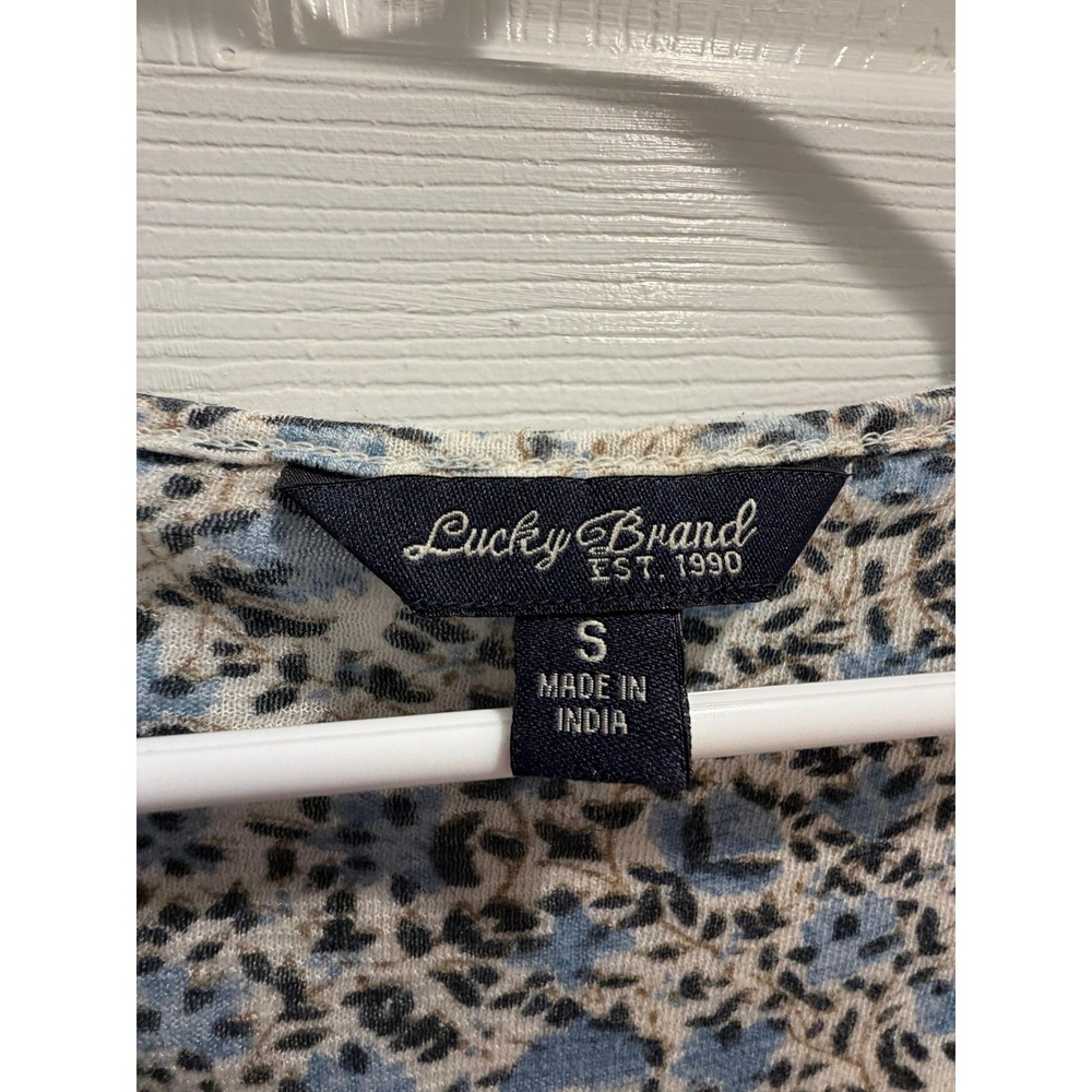 Lucky Brand Blue Floral Paisley Tassel Peasant Top Small Boho Crochet Trim - Picture 4 of 4